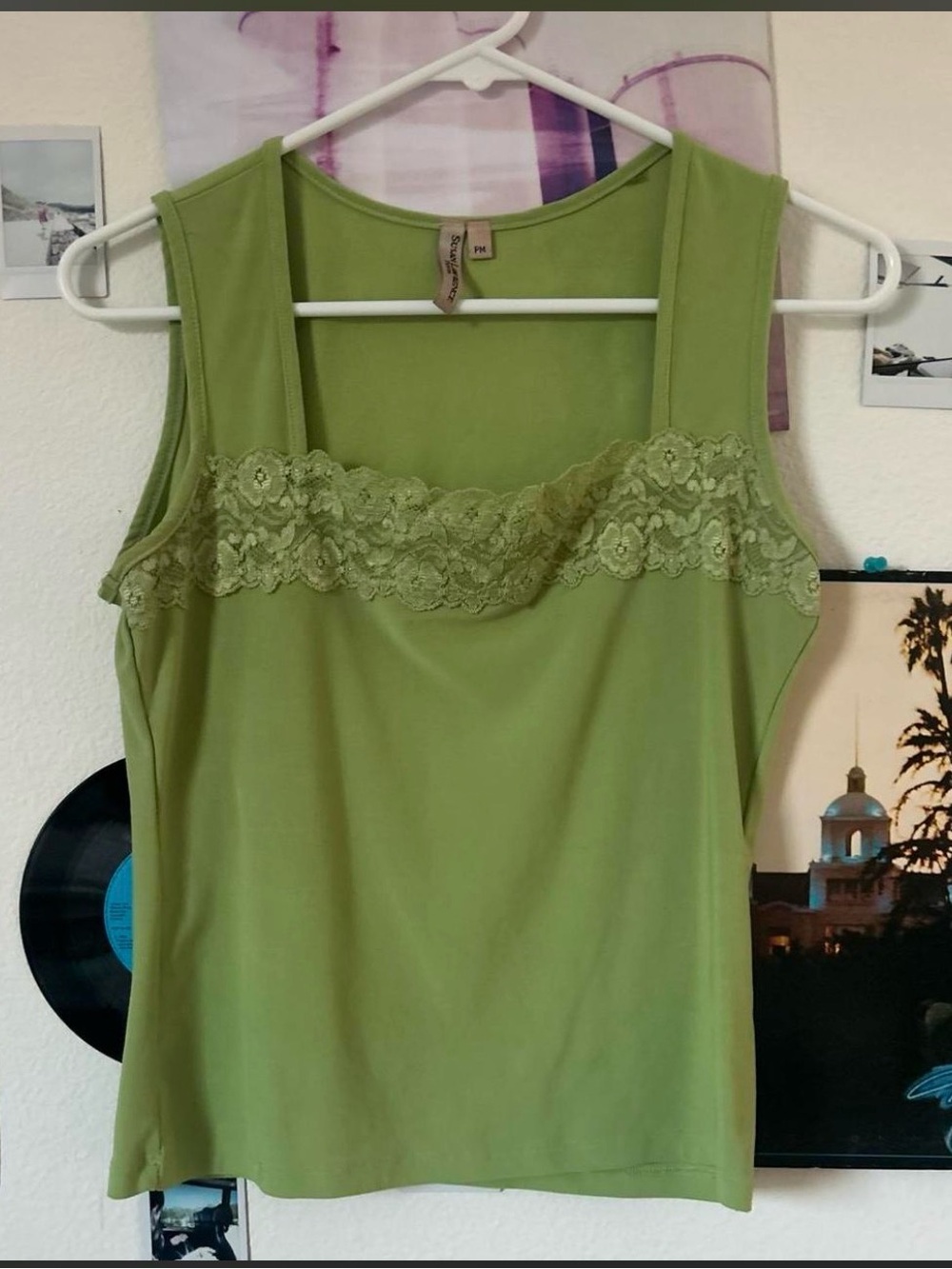 Susan Lawrence Olive Green Lace-Trim Camisole